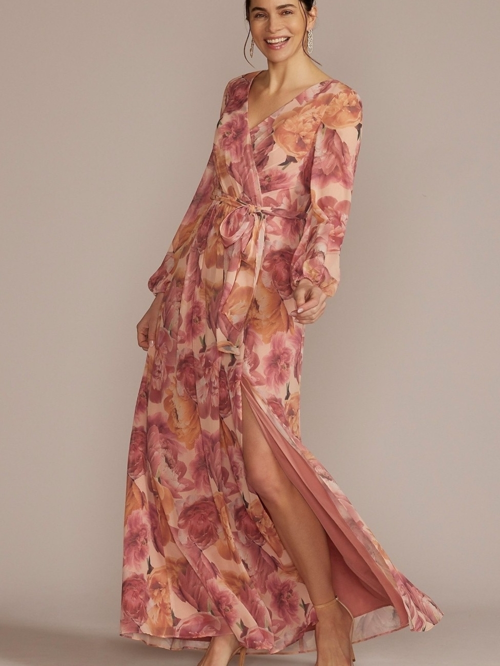 Oleg Cassini Pink and Peach Floral Maxi Dress